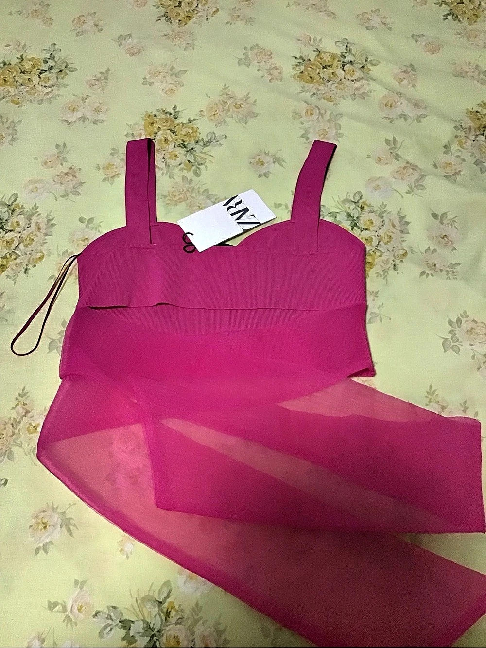 ZARA Pink Sheer Crop Top NWT